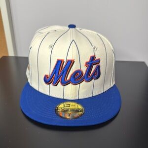 New Era Mets White and Royal Blue Pinstripe Fitted Hat